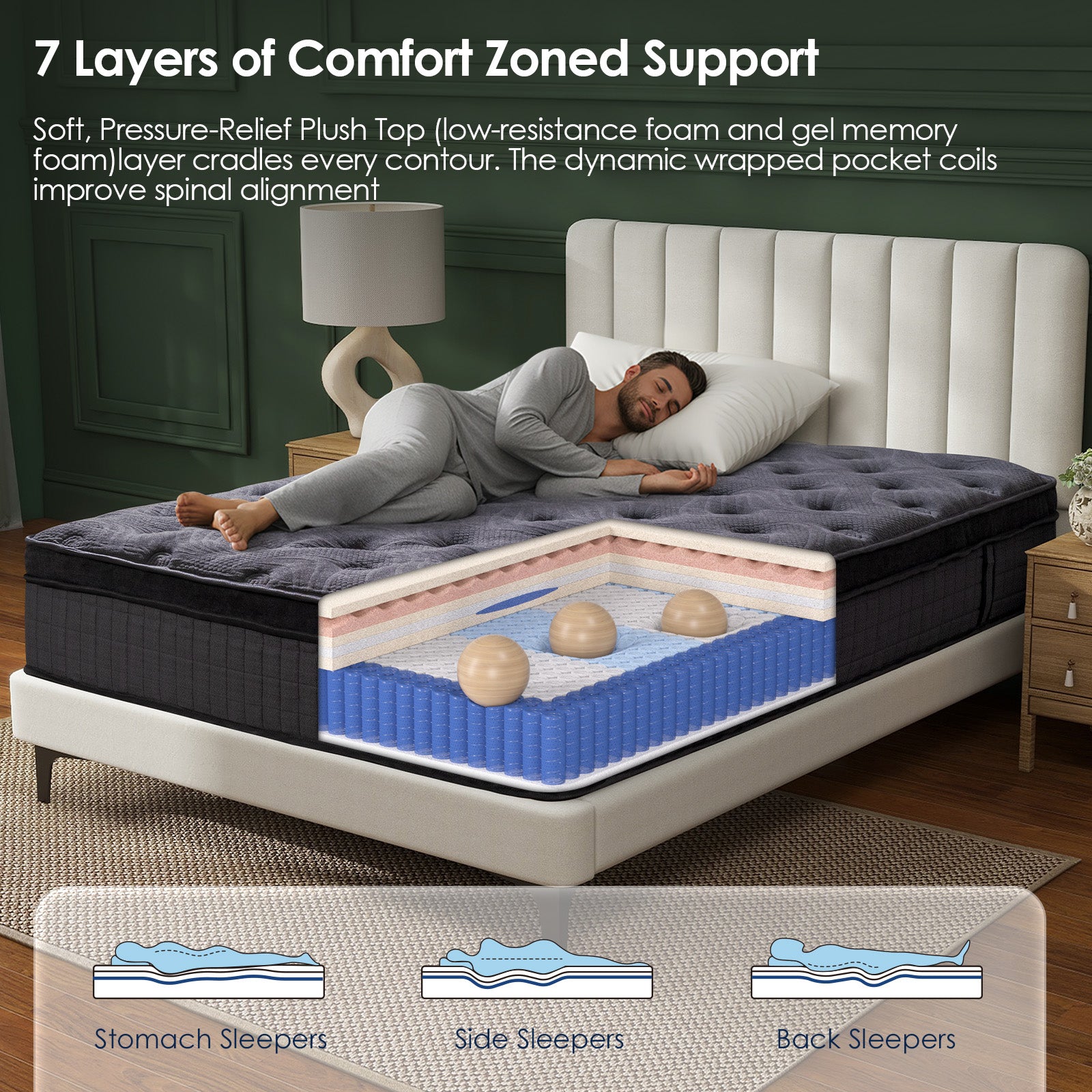 Queen Rose 10-Inch Hybrid Mattress – Midnight Calm